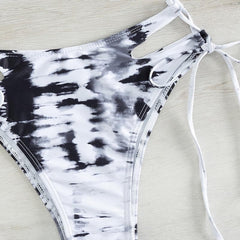 One shoulder hollow out irregular tie dye bikini swimwear