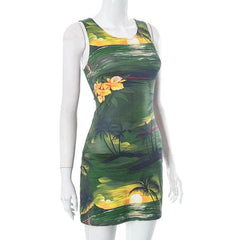 Sleeveless round neck abstract contrast mini dress - Final Sale