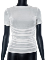 Solid short sleeve crewneck ruched top