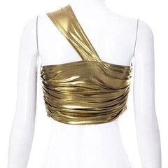 Hollow out ruched one shoulder crop top