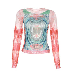 PRE ORDER - Long sleeve crewneck contrast abstract mesh top