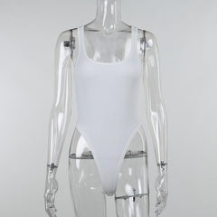 Ribbed sleeveless u neck solid bodysuit