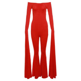 Long flared sleeve solid off shoulder jumpsuit
