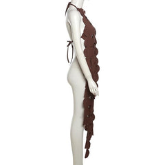 Halter self tie backless irregular hollow out solid top