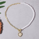 Chain faux pearl beaded pendant necklace