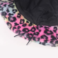 Leopard pattern fluffy fisherman bucket hat