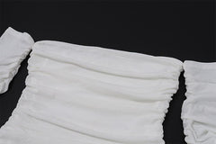 Long sleeve off shoulder ruched bowknot backless ruffle mini dress