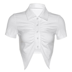 Turnover collar buttoned solid crop top