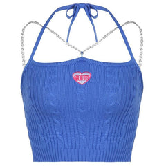 Metal cross strap knited halter crop top