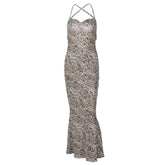 Corss back sleeveless contrast cowl neck backless midi dress