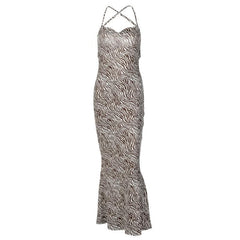 Corss back sleeveless contrast cowl neck backless midi dress