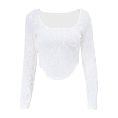 Textured u neck solid long sleeve corset crop top