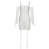 Hollow out crochet solid gloves backless gloves cami dress