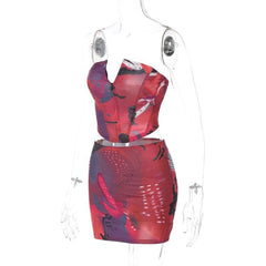 Contrast zip-up backless corset low rise mini skirt set