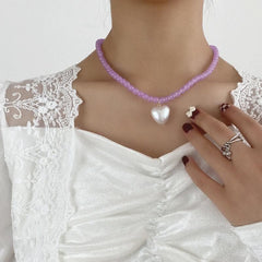 Heart pendant beaded multicolor necklace