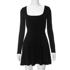 Square neck long sleeve solid lace up 2-way mini dress
