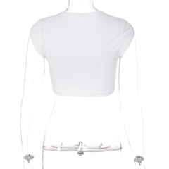 “SPOILEDââ‚?embroidery contrast crewneck cap sleeve crop top