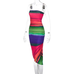 Contrast irregular backless tube midi dress