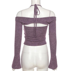 Long sleeve off shoulder knitted 2 piece top