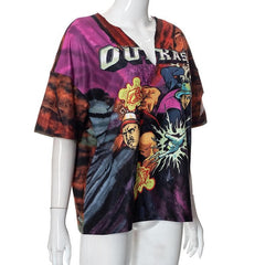 V neck comic pattern long sleeve contrast top