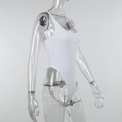 Ribbed sleeveless u neck solid bodysuit