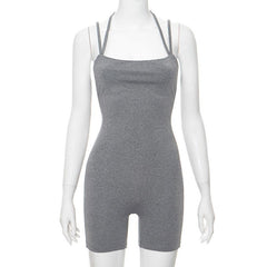 Halter solid sleeveless backless square neck romper