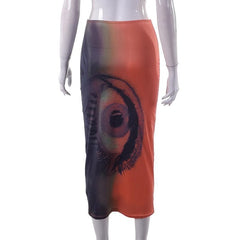 Contrast abstract print midi skirt