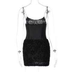 Textured solid satin u neck spaghetti strap sleeveless mini dress