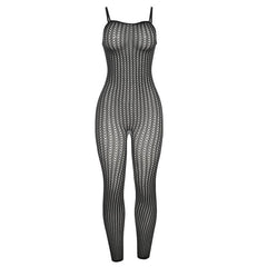 Fishnet hollow out see through cami pant set