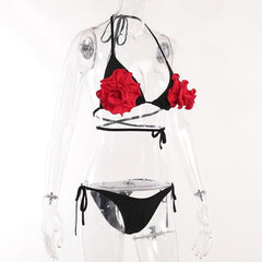 Halter self tie contrast flower applique cross back pant set