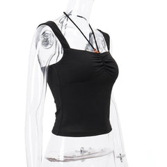 Halter sleeveless solid ruched beaded top