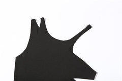 Ribbed solid hollow out sleeveless irregular slit midi dress