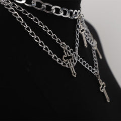 Cross pendant layered choker necklace