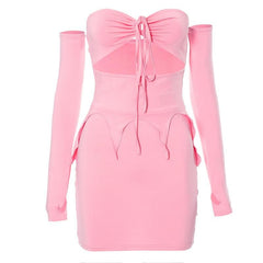 Halter self tie backless gloves hollow out 2-way mini skirt set