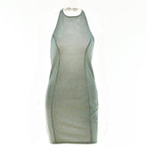 Halter off shoulder backless zip-up solid mini dress