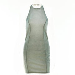 Halter off shoulder backless zip-up solid mini dress