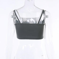 Patchwork square neck contrast sleeveless crop top