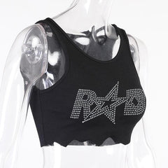 Beaded sleeveless round neck irregular crop top