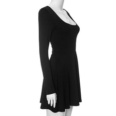 Square neck long sleeve solid lace up 2-way mini dress