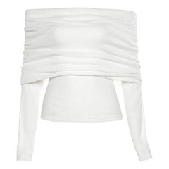 Long sleeve solid off shoulder backless top