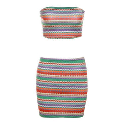 Striped contrast backless tube mini skirt set