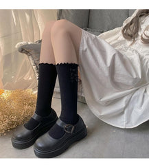 Ruffle bowknot long socks