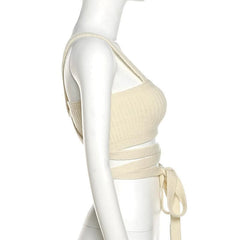 Tie Front Backless Knitted Cross Top