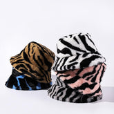 Zebra pattern fluffy fisherman bucket hat