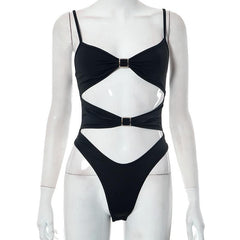 Button hollow out solid backless cami bodysuit