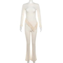 Tassels solid irregular long sleeve textured pant set