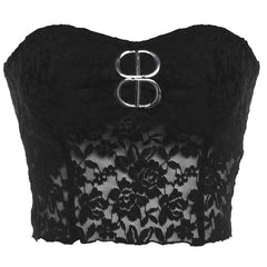 Lace metal applique backless solid sweetheart neck tube top