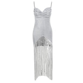 Solid ruched textured glitter tassels backless mini dress