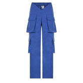 V waist pocket straight solid cargo pant