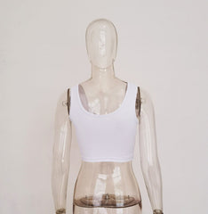 Double layered U neck low cut hollow out solid crop top